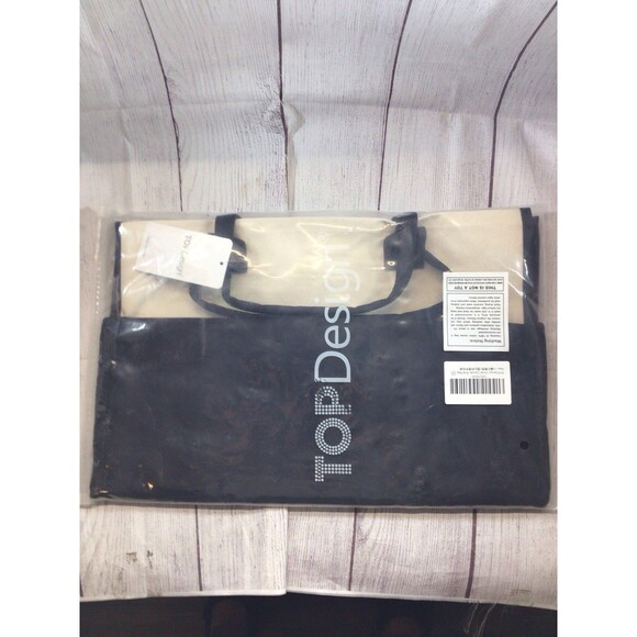 NEW Monogrammed Letter J Black/Creme Canvas Tote Bag Zipper Top Design Brand - Picture 2 of 8